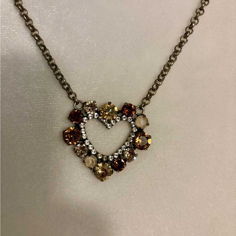 Gold and Brown Heart Pendant Necklace with Vintage Charm